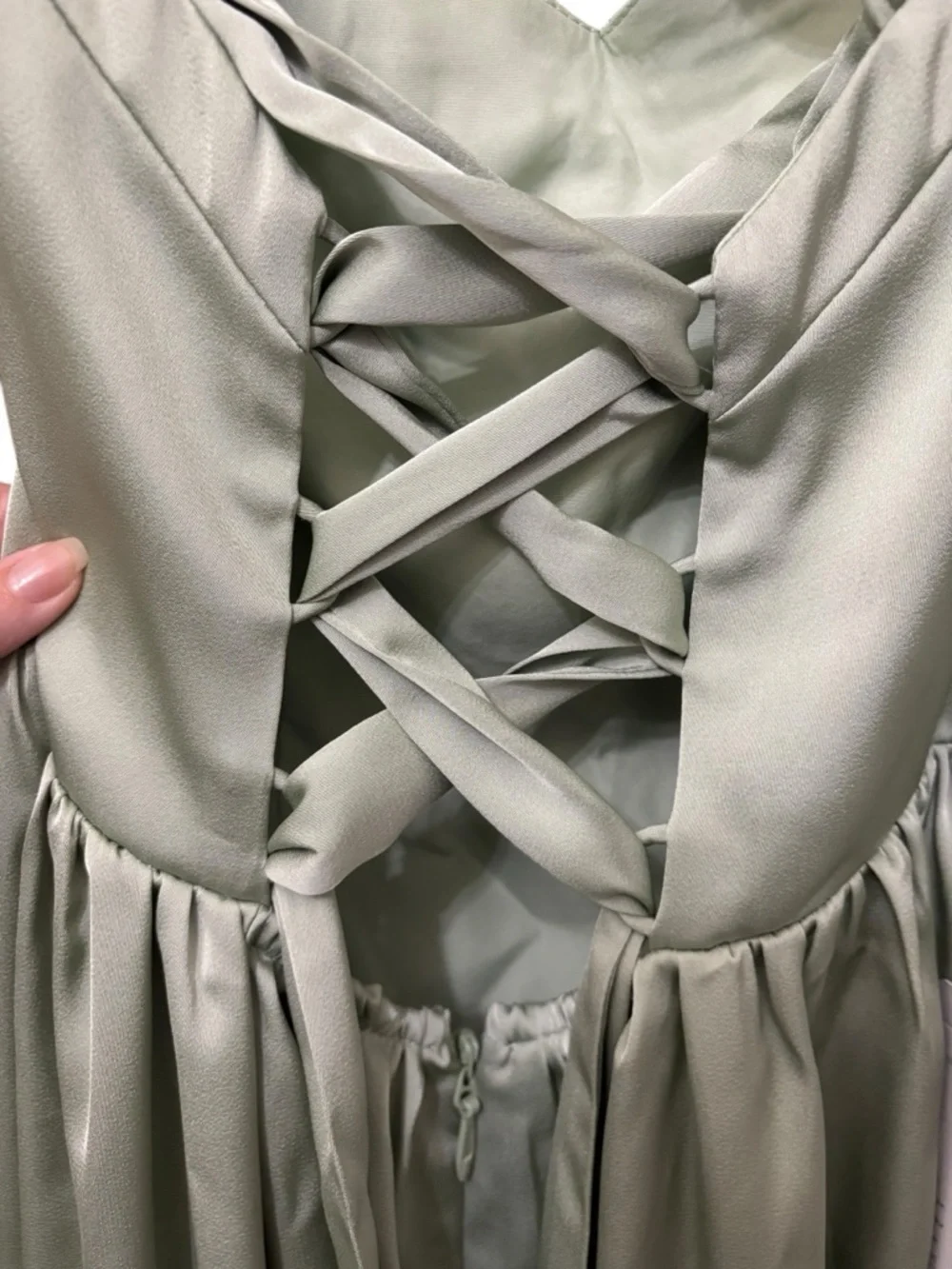 Azazie dusty Sage stretched Satin brides maid dress. BARBIE 1041 NWT - Picture 7 of 12